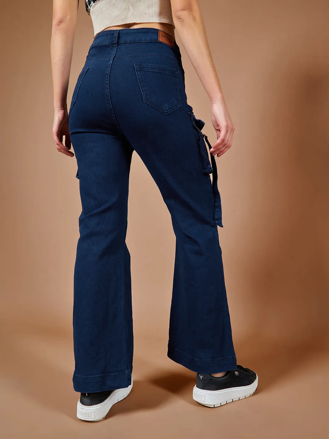 24/7 Comfort Women's Navy Blue Bell Bottom Bootcut Hourglass High Rise Stretchable Timeless Denim Jeans