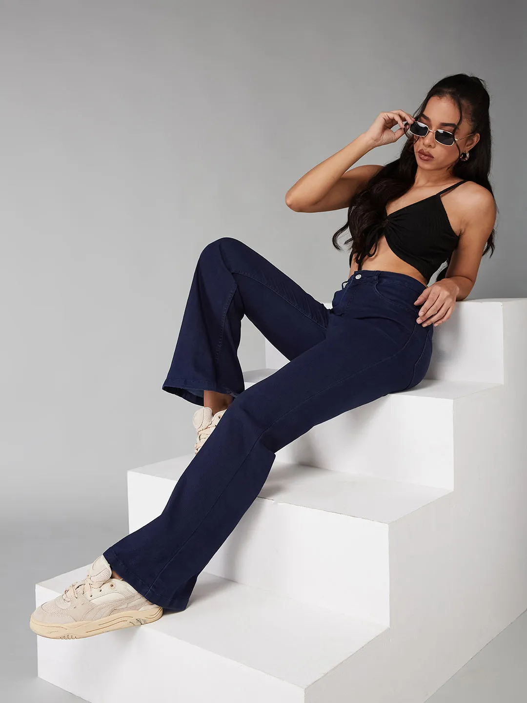 24/7 Comfort Women's Navy Blue Bootcut High Rise Stretchable Denim Jeans