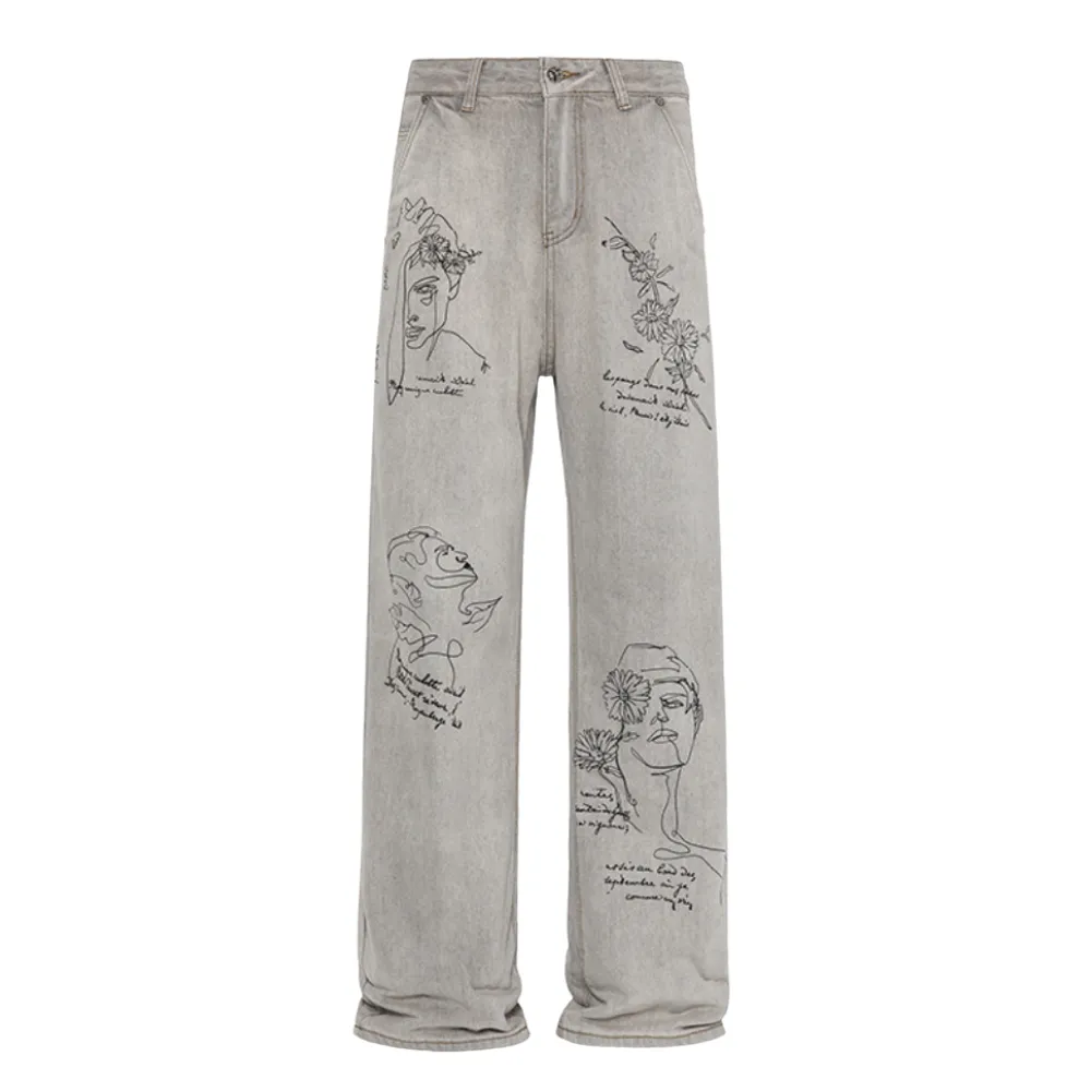 American Retro Bootcut Hand-Painted Jeans