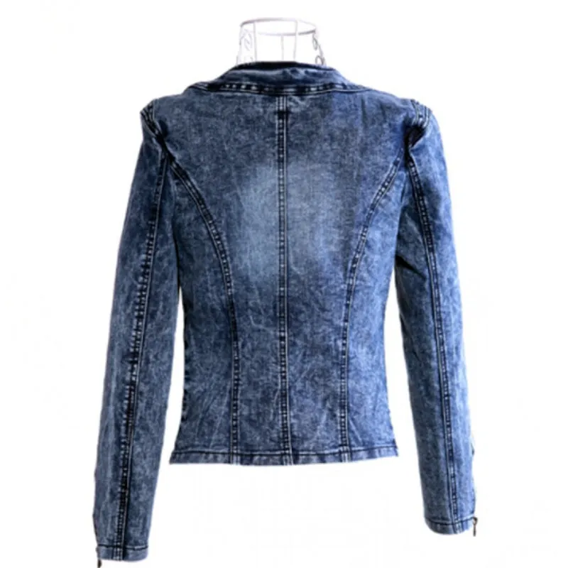 Autumn Elastic Denim Rhinestone Sequined Retro Short Jacket Denim Jacket