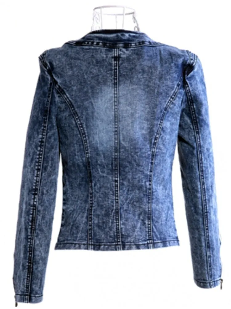 Autumn Elastic Denim Rhinestone Sequined Retro Short Jacket Denim Jacket