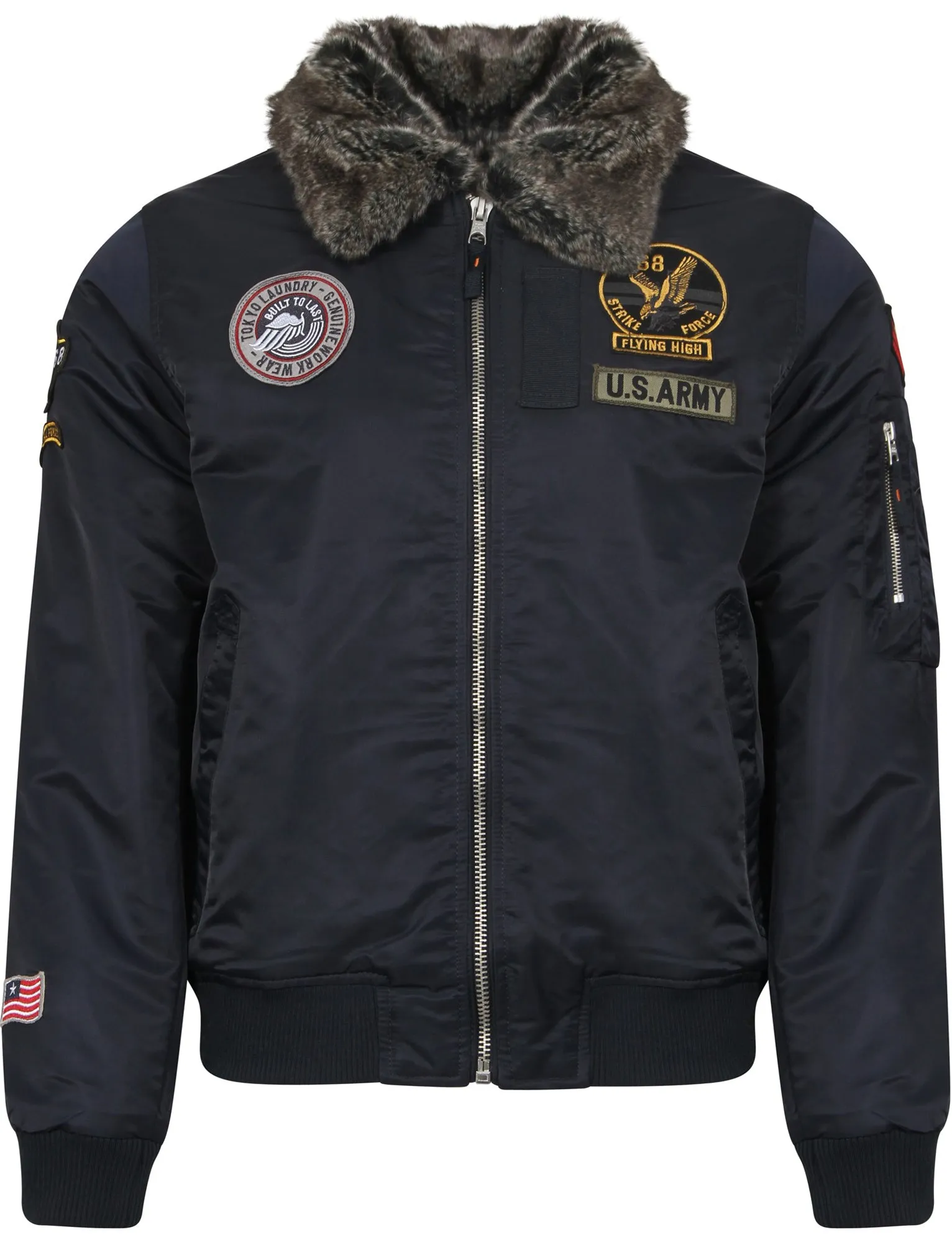 Benning Aviator Bomber Jacket With Fur Collar In True Navy - Tokyo Laundry