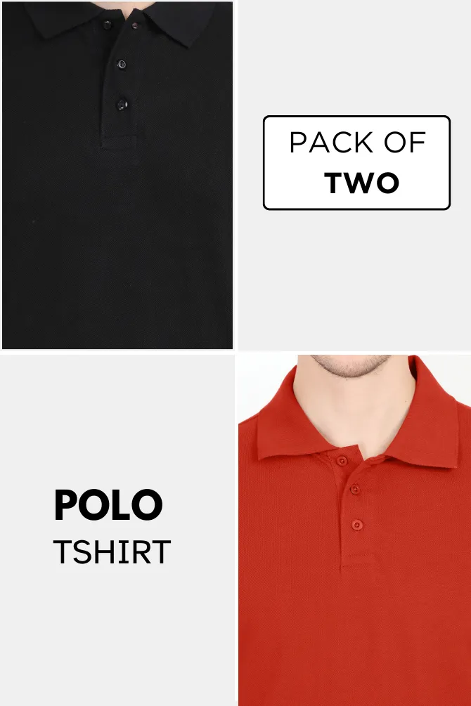 Black and Brick Red Polo T-Shirts Combo for Men