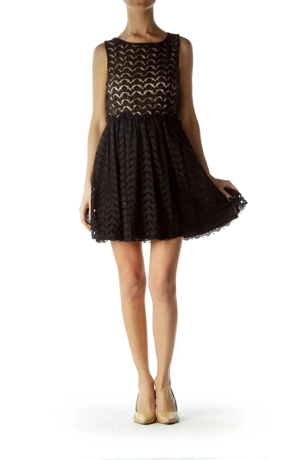 Black Beige Lace Cocktail Dress