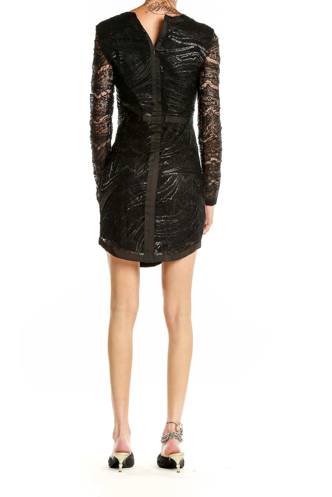 Black Sequin Lace Long Sleeve Mini Dress