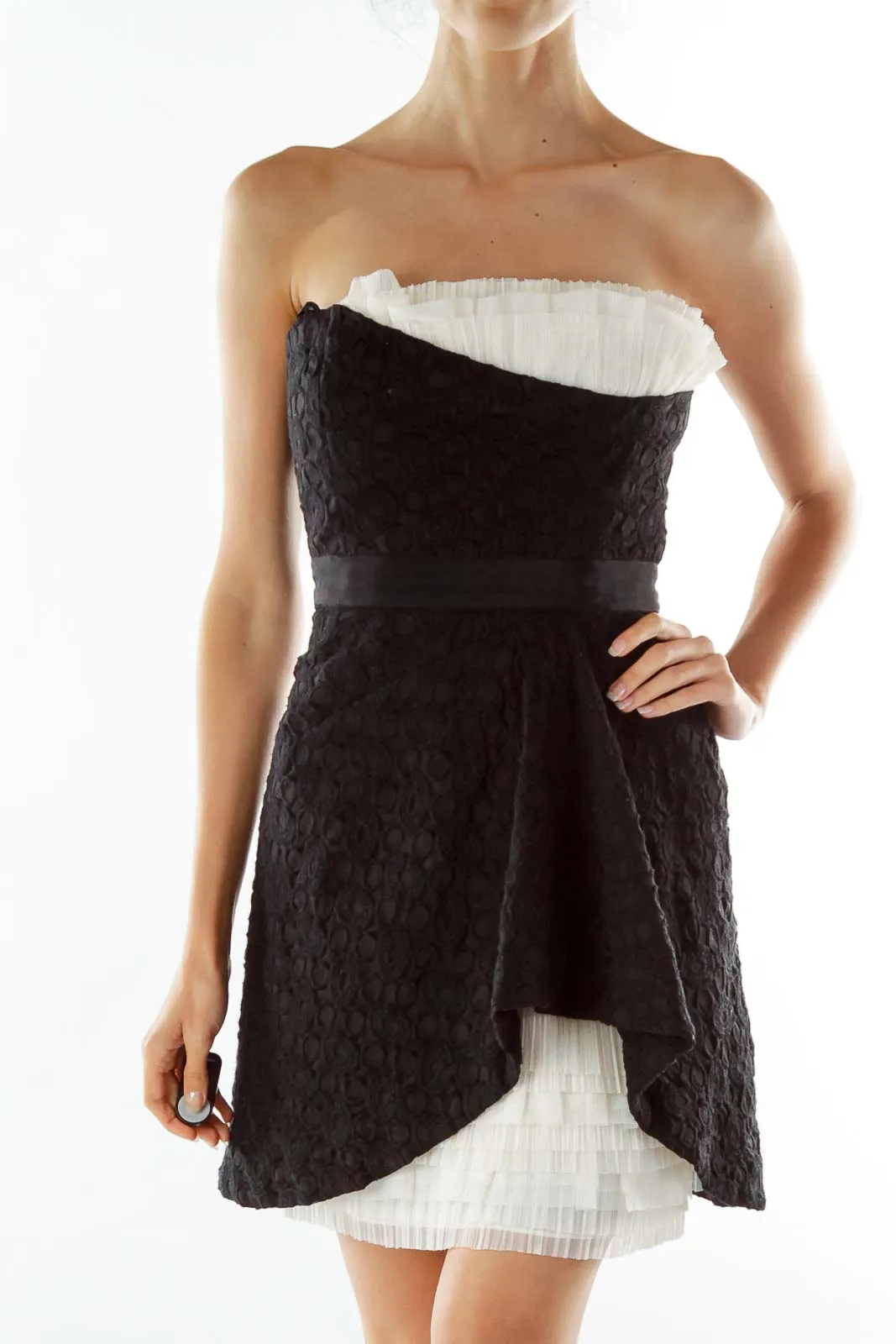 Black White Asymmetric Tulle Dress