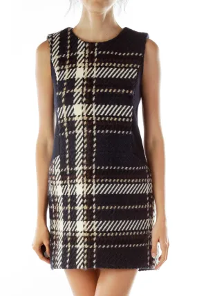 Black/Cream Patterned Sleeveless Dress