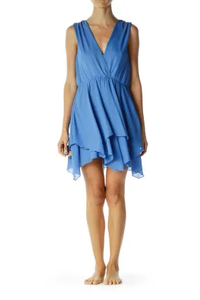 Blue Loose V-Neck Cocktail Dress