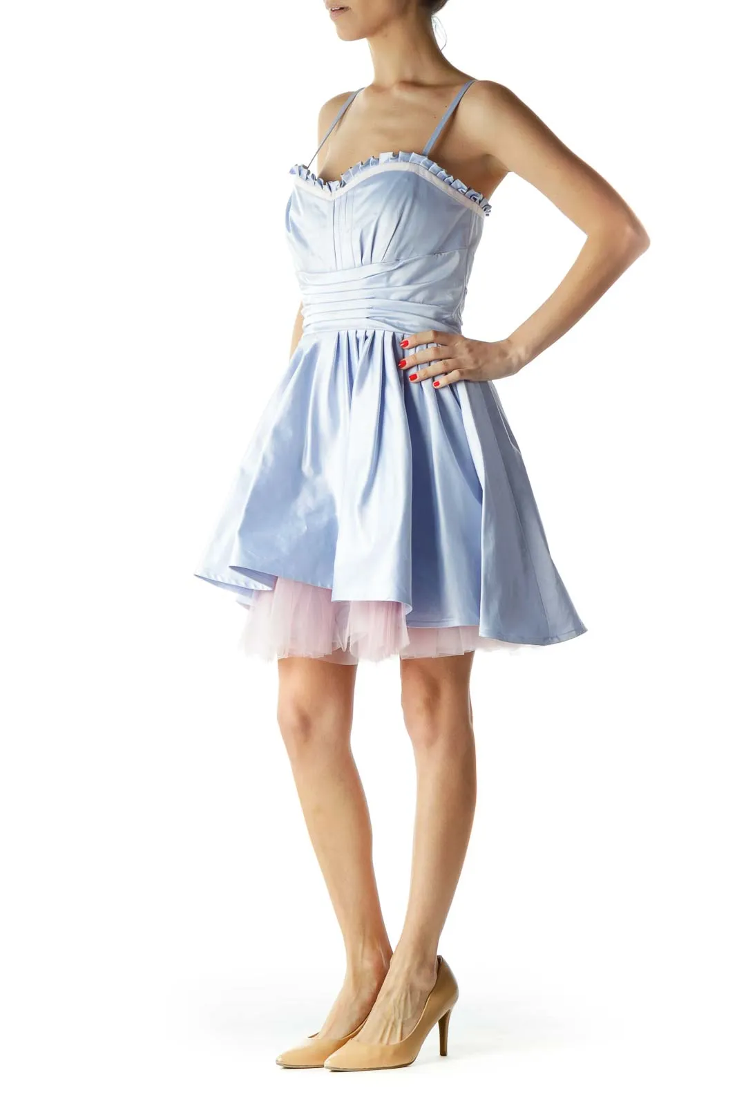 Blue Spaghetti Stress Tulle Cocktail Dress