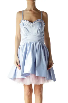 Blue Spaghetti Stress Tulle Cocktail Dress