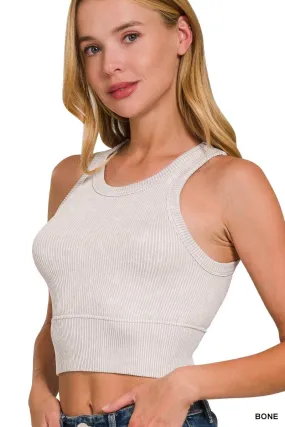 Bone Stone Washed Ribbed Seamless Top