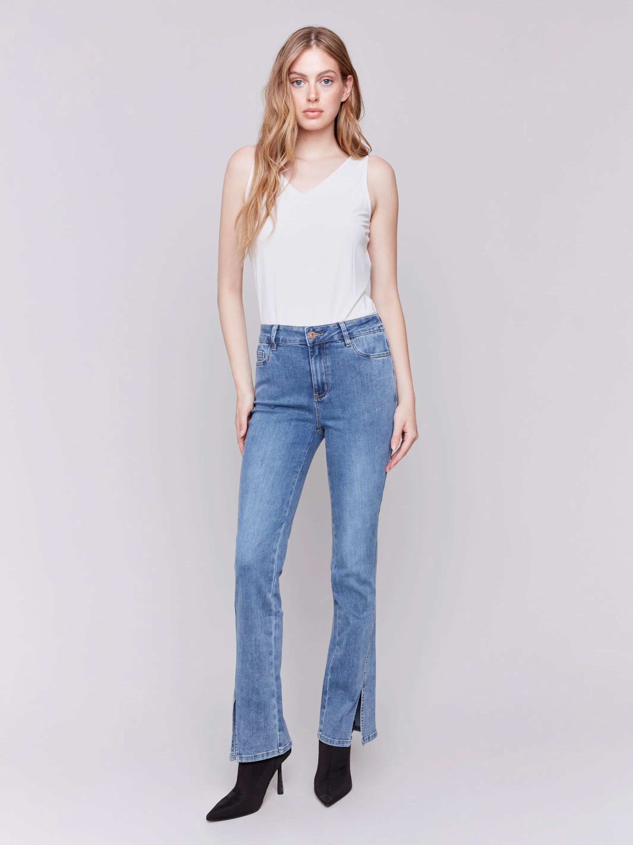 Bootcut Jeans With Front Slits - Medium Blue