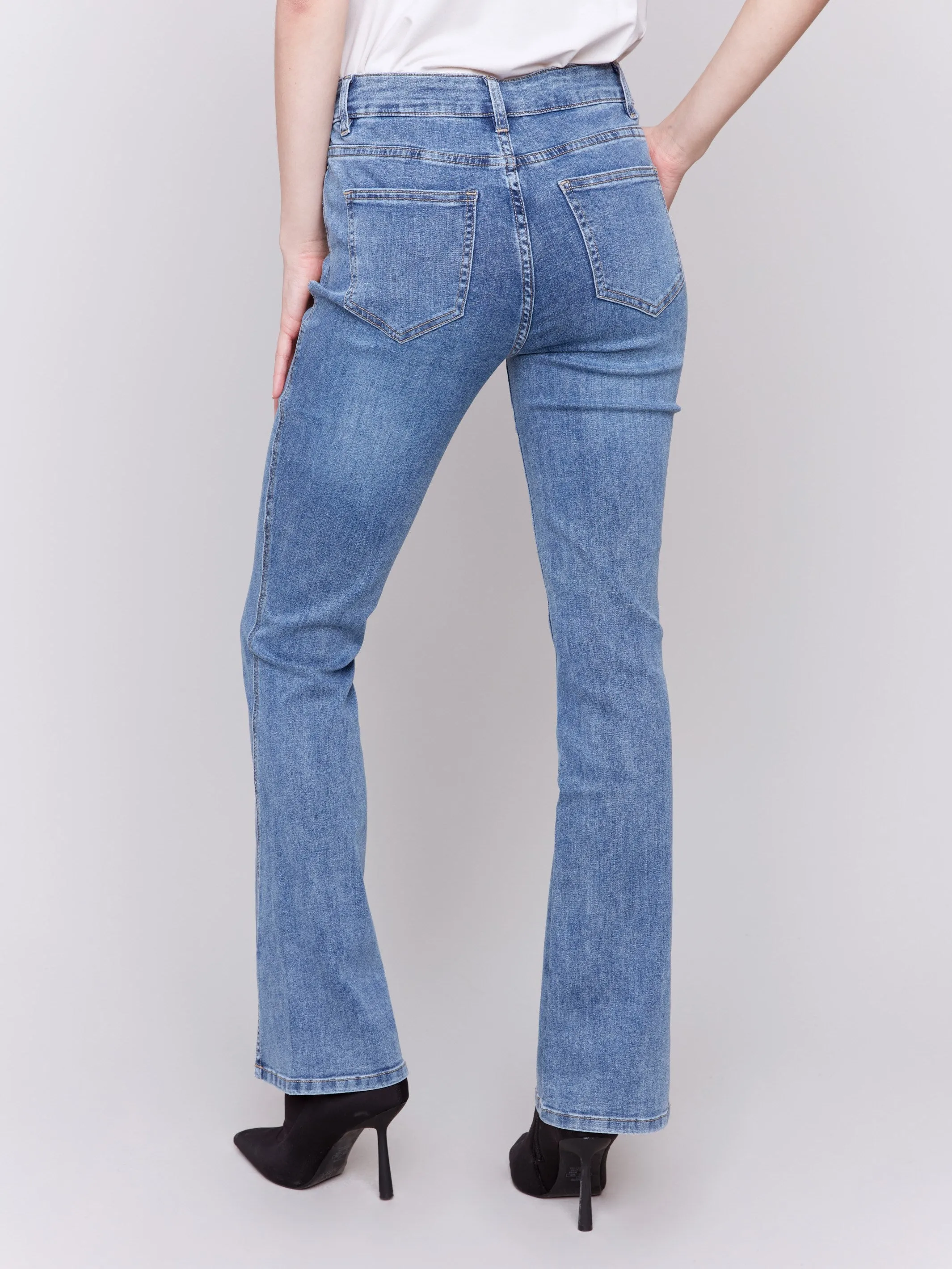 Bootcut Jeans With Front Slits - Medium Blue