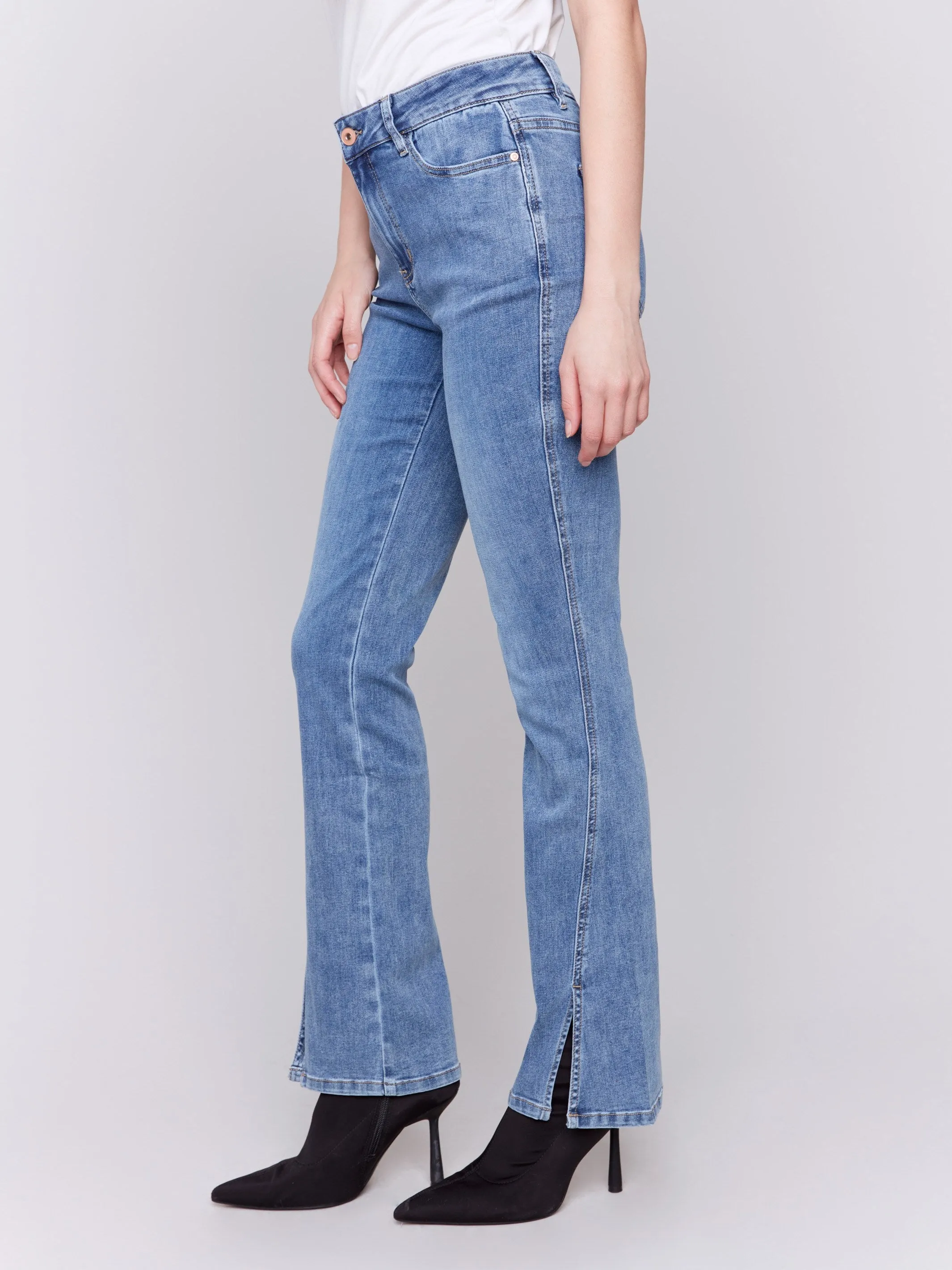 Bootcut Jeans With Front Slits - Medium Blue