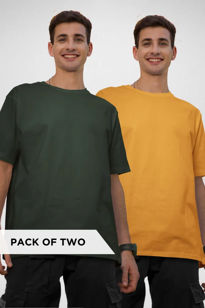 Bottle Green and Golden Yellow Oversized T-Shirts Combo for Men