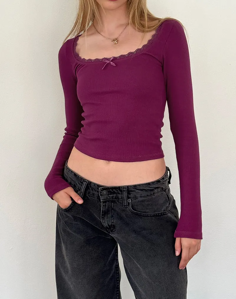 Bovita Long Sleeve Ribbed Top in Berry