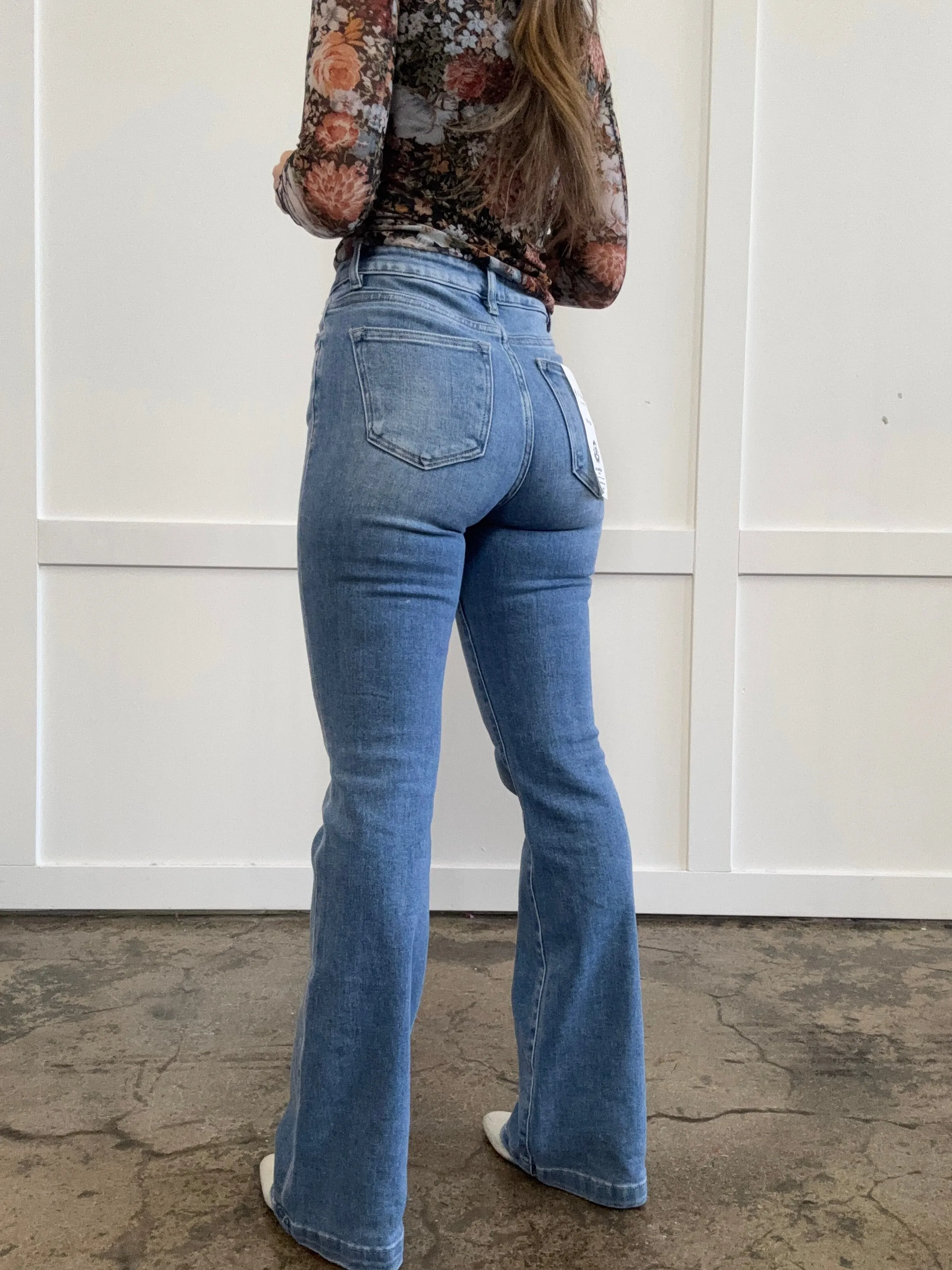 Bria Button Fly Risen Bootcut Denim Jeans