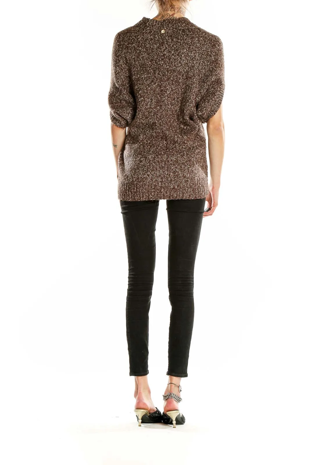 Brown Marled V-Neck Dolman Sleeve Sweater