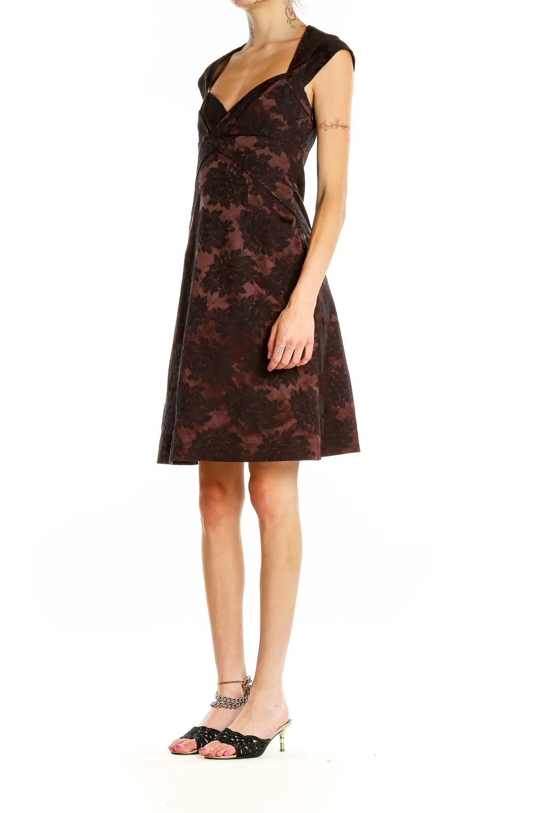 Burgundy Floral Jacquard Cocktail Dress