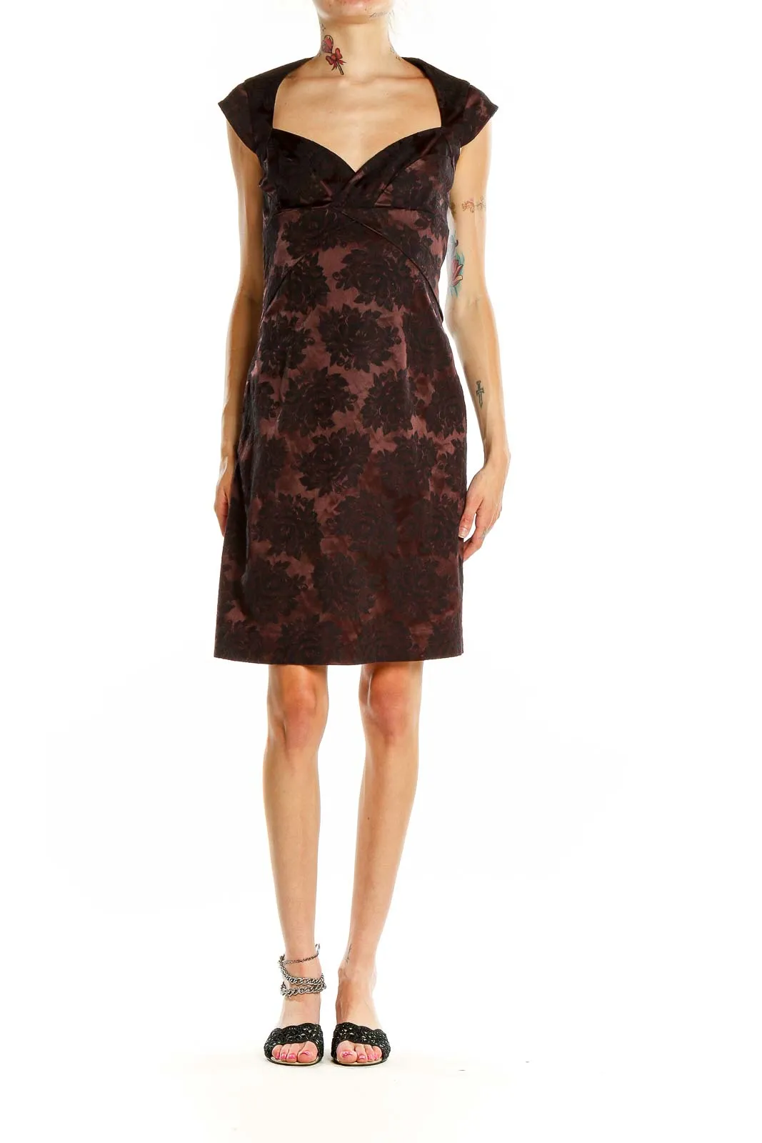 Burgundy Floral Jacquard Cocktail Dress