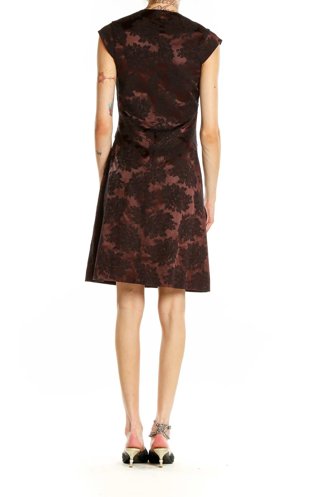 Burgundy Floral Jacquard Cocktail Dress