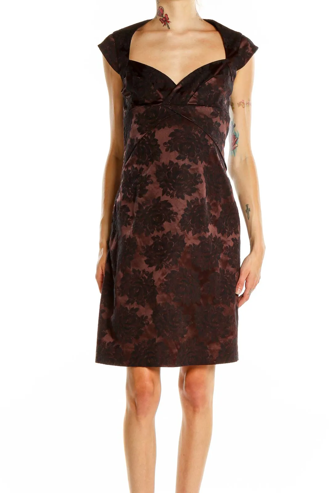 Burgundy Floral Jacquard Cocktail Dress