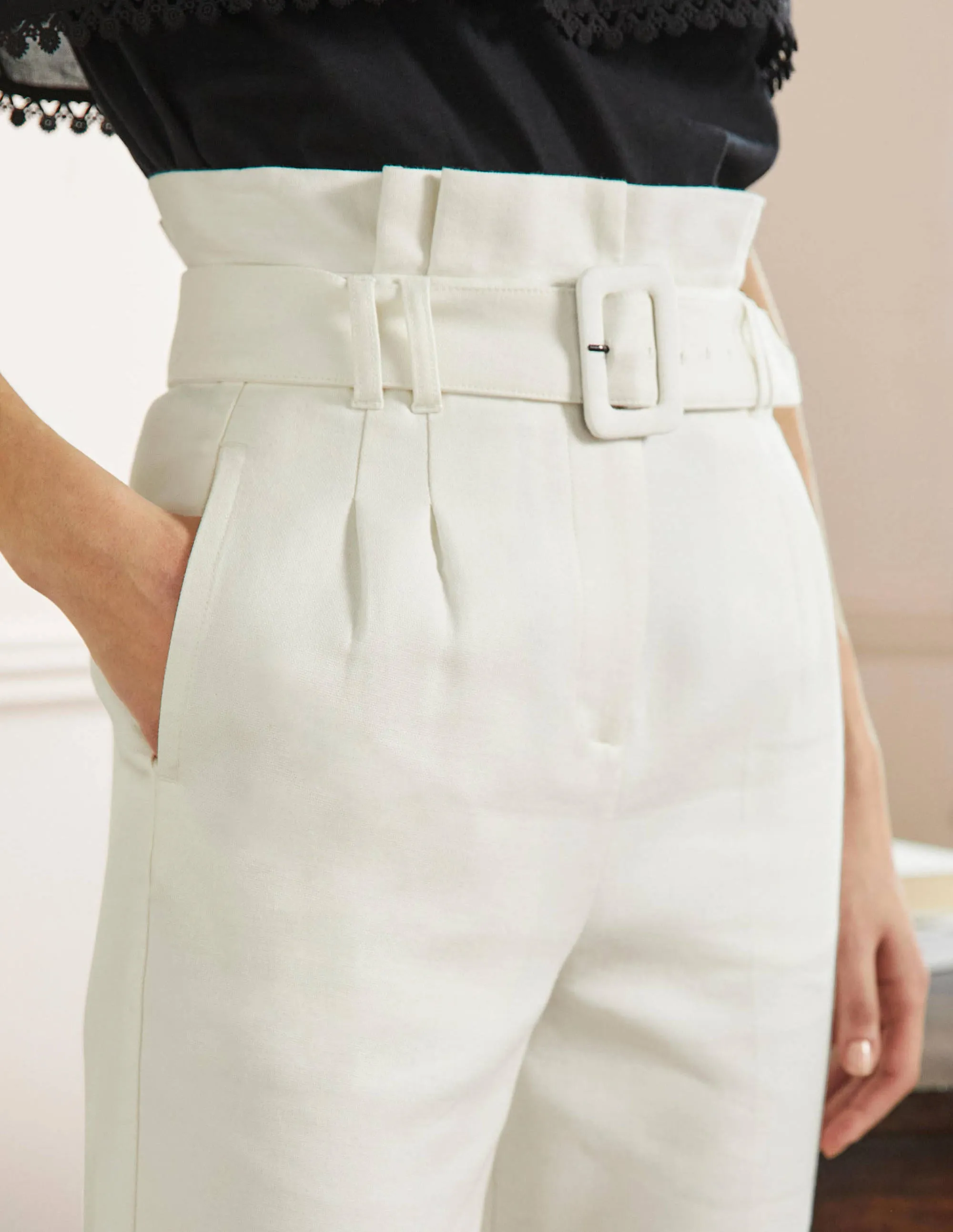 Carrie Paperbag Trousers-Ivory