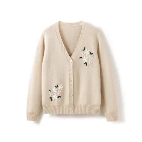 Cashmere Sweater knitted Long Sleeve Loose  Embroidered Short Outer  Sweaters