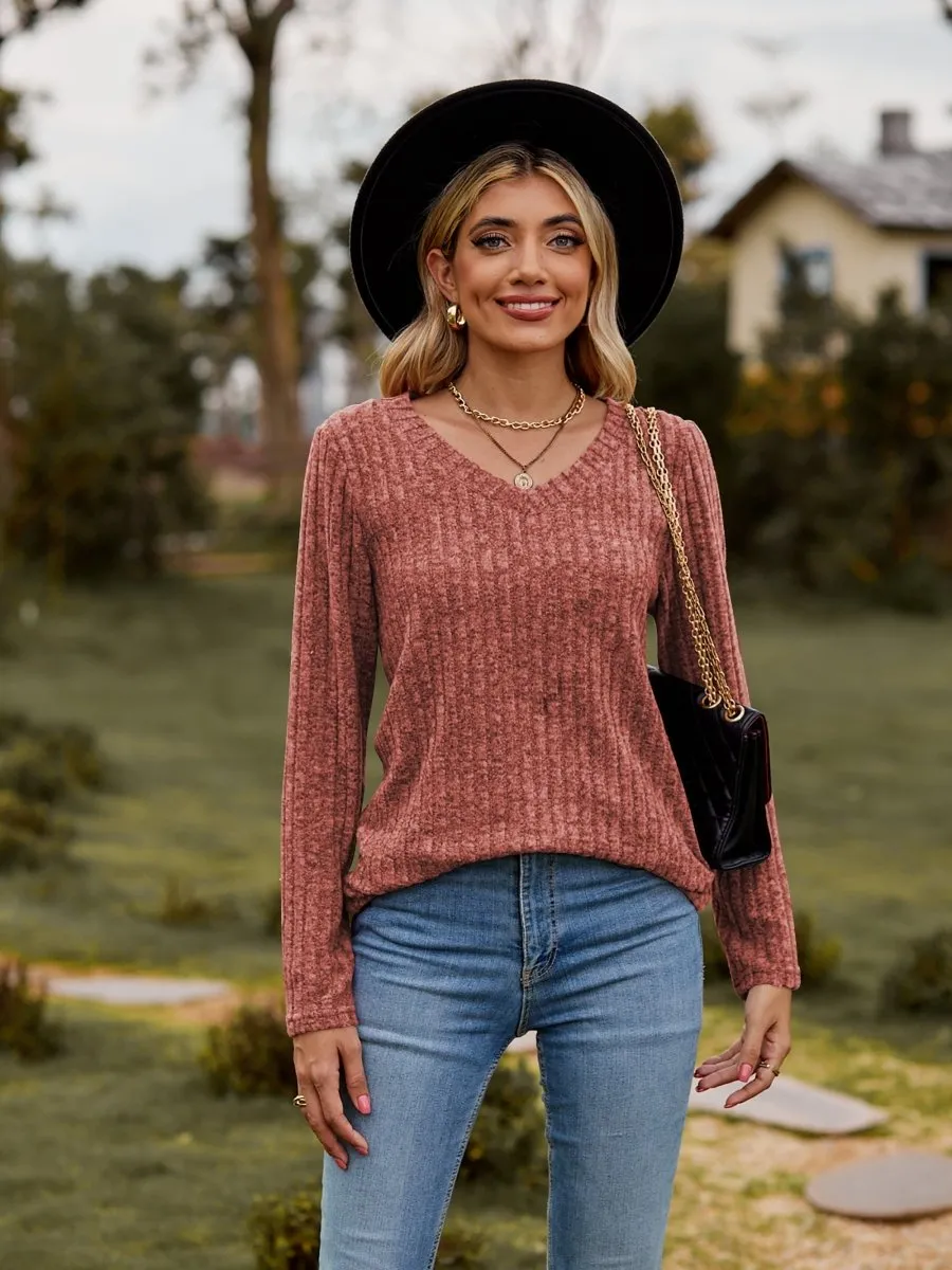 Classic Chic Ribbed V-Neck Sweater