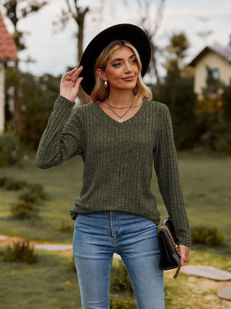 Classic Chic Ribbed V-Neck Sweater