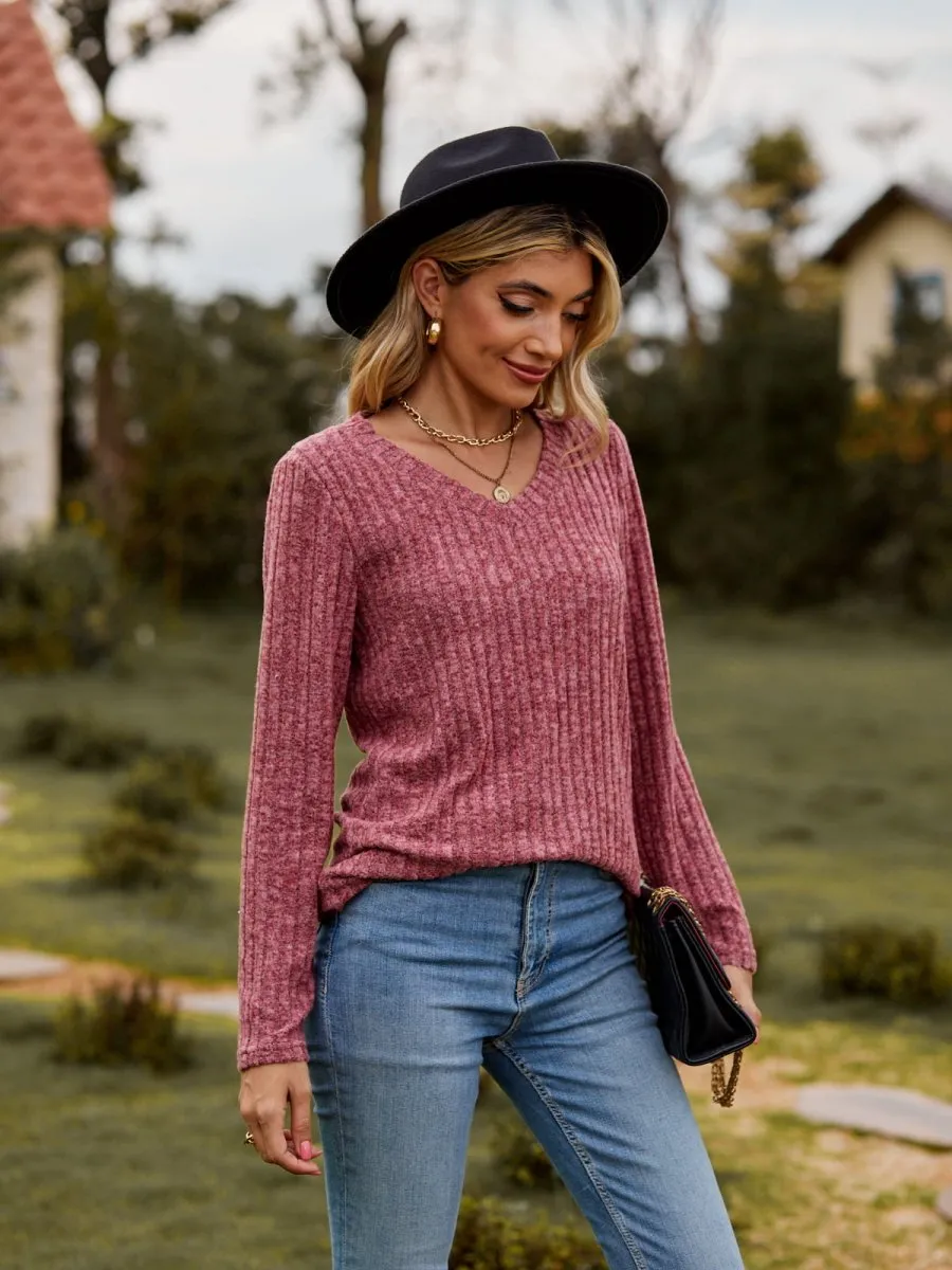 Classic Chic Ribbed V-Neck Sweater