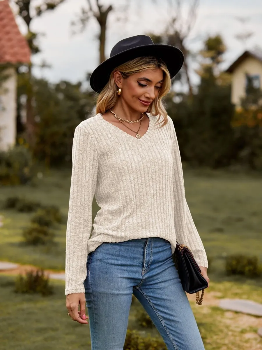 Classic Chic Ribbed V-Neck Sweater