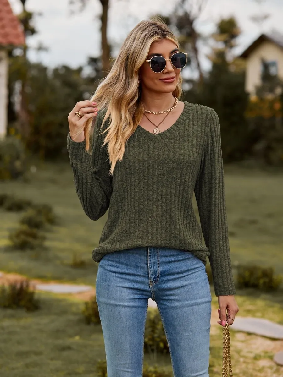 Classic Chic Ribbed V-Neck Sweater