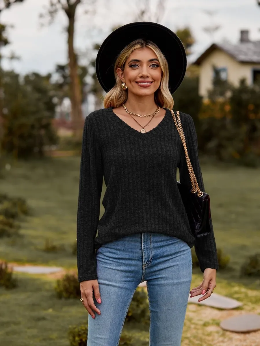 Classic Chic Ribbed V-Neck Sweater