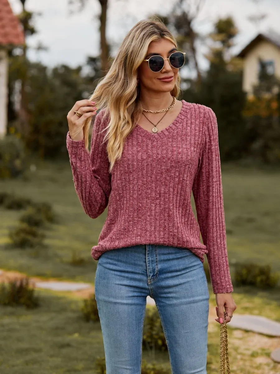 Classic Chic Ribbed V-Neck Sweater