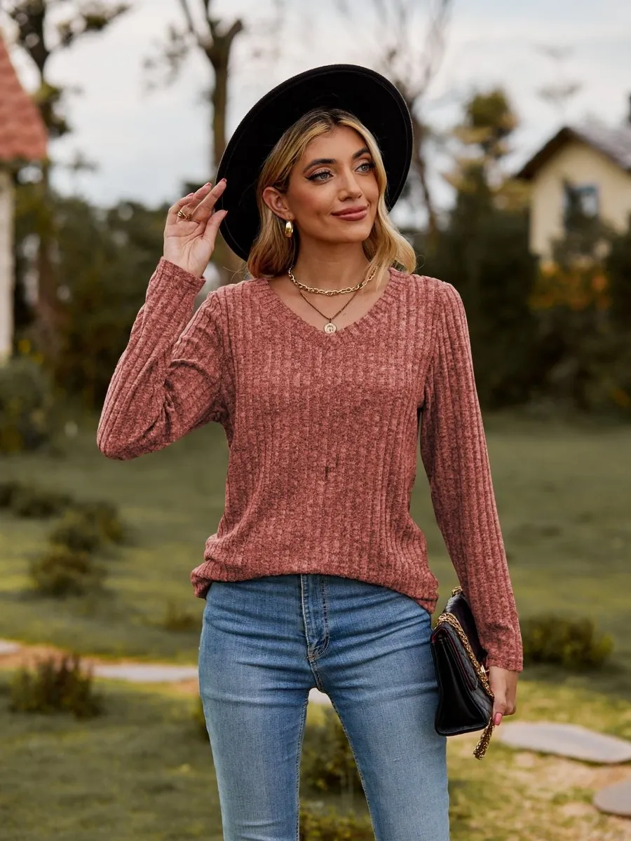 Classic Chic Ribbed V-Neck Sweater