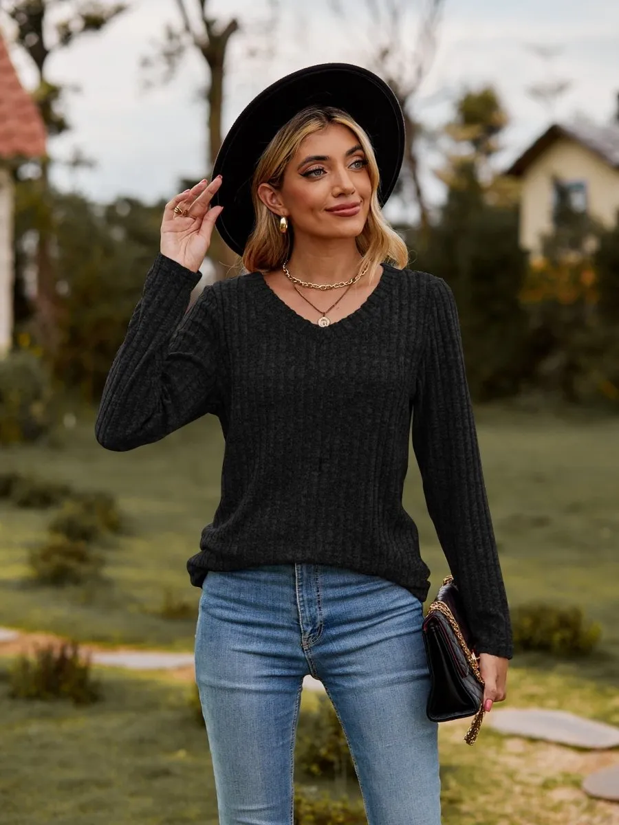 Classic Chic Ribbed V-Neck Sweater