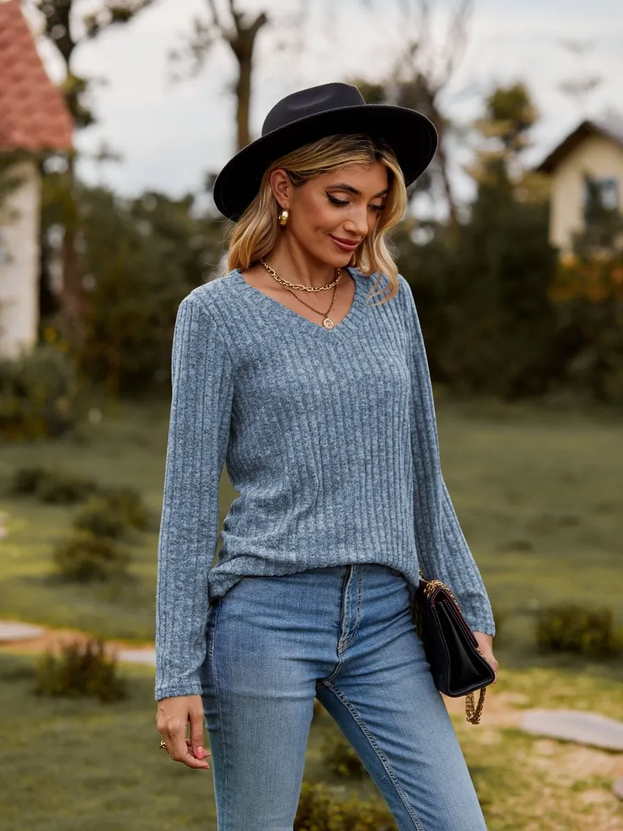 Classic Chic Ribbed V-Neck Sweater