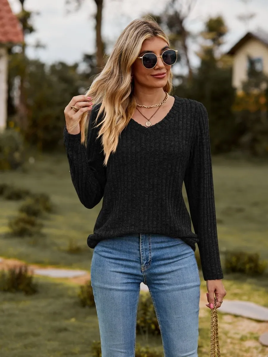 Classic Chic Ribbed V-Neck Sweater