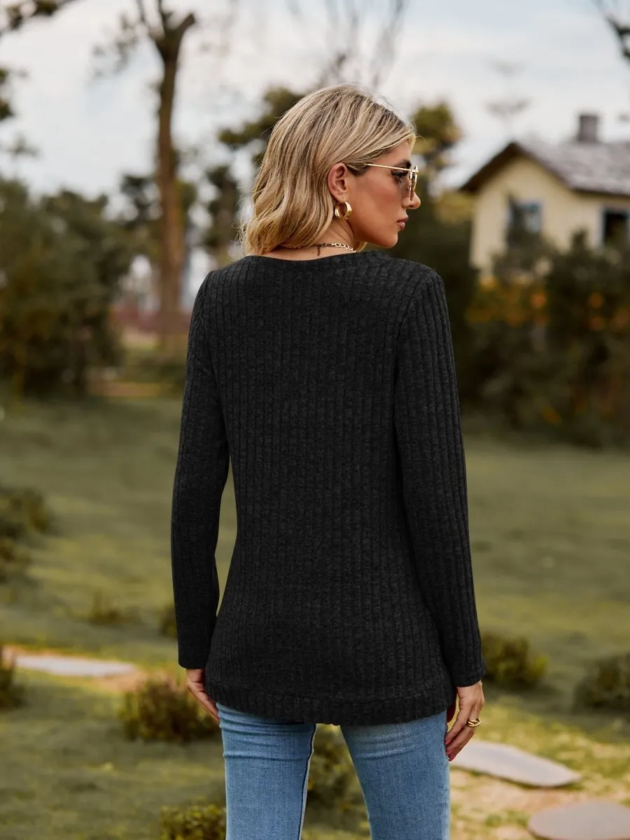 Classic Chic Ribbed V-Neck Sweater