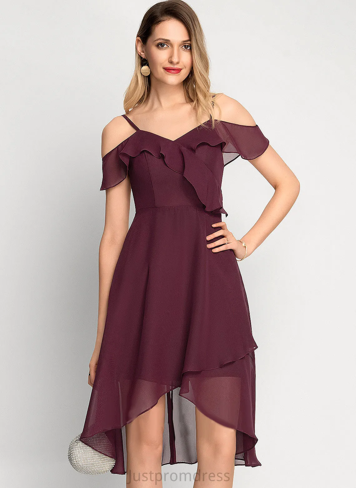 Cocktail Dresses Off-the-Shoulder Dress Cocktail Emily Chiffon Asymmetrical A-Line