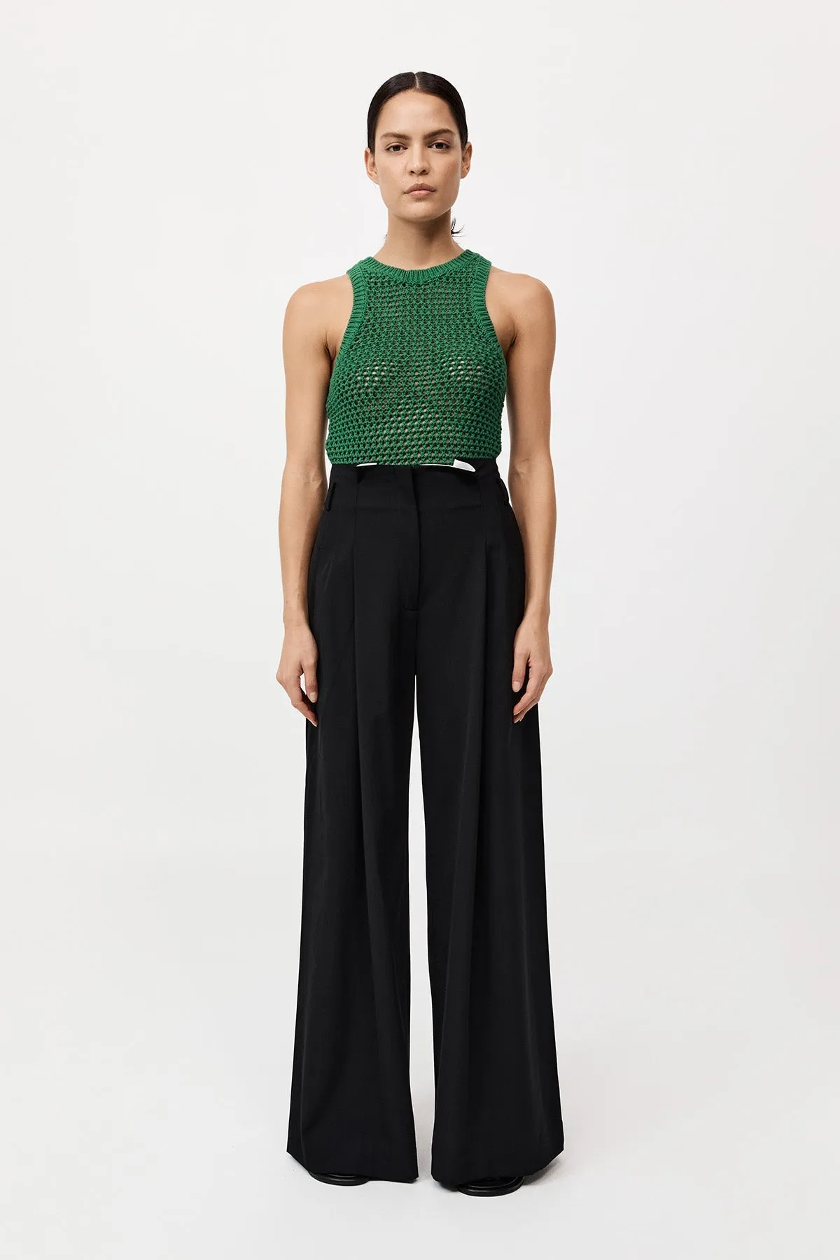 Cotton Paperbag Waist Trousers - Black