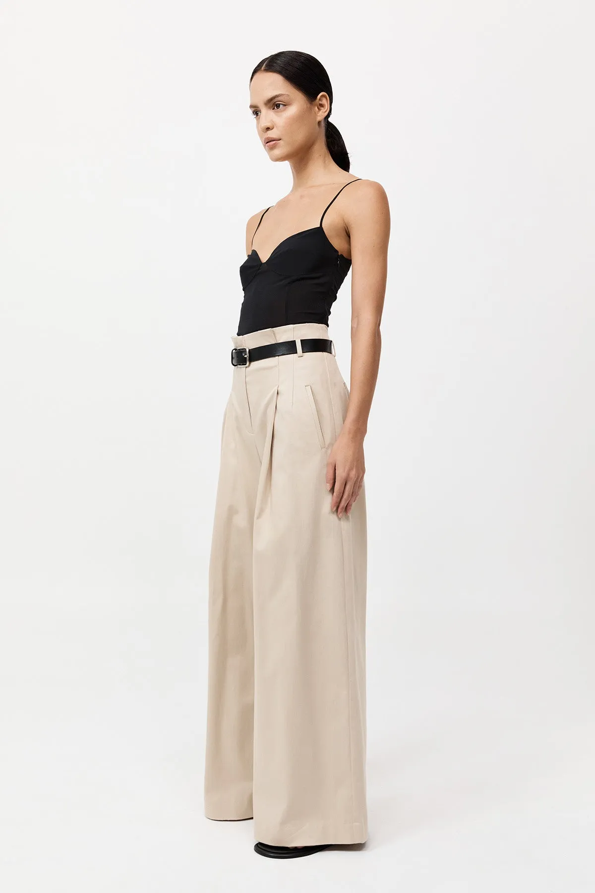 Cotton Paperbag Waist Trousers - Champagne