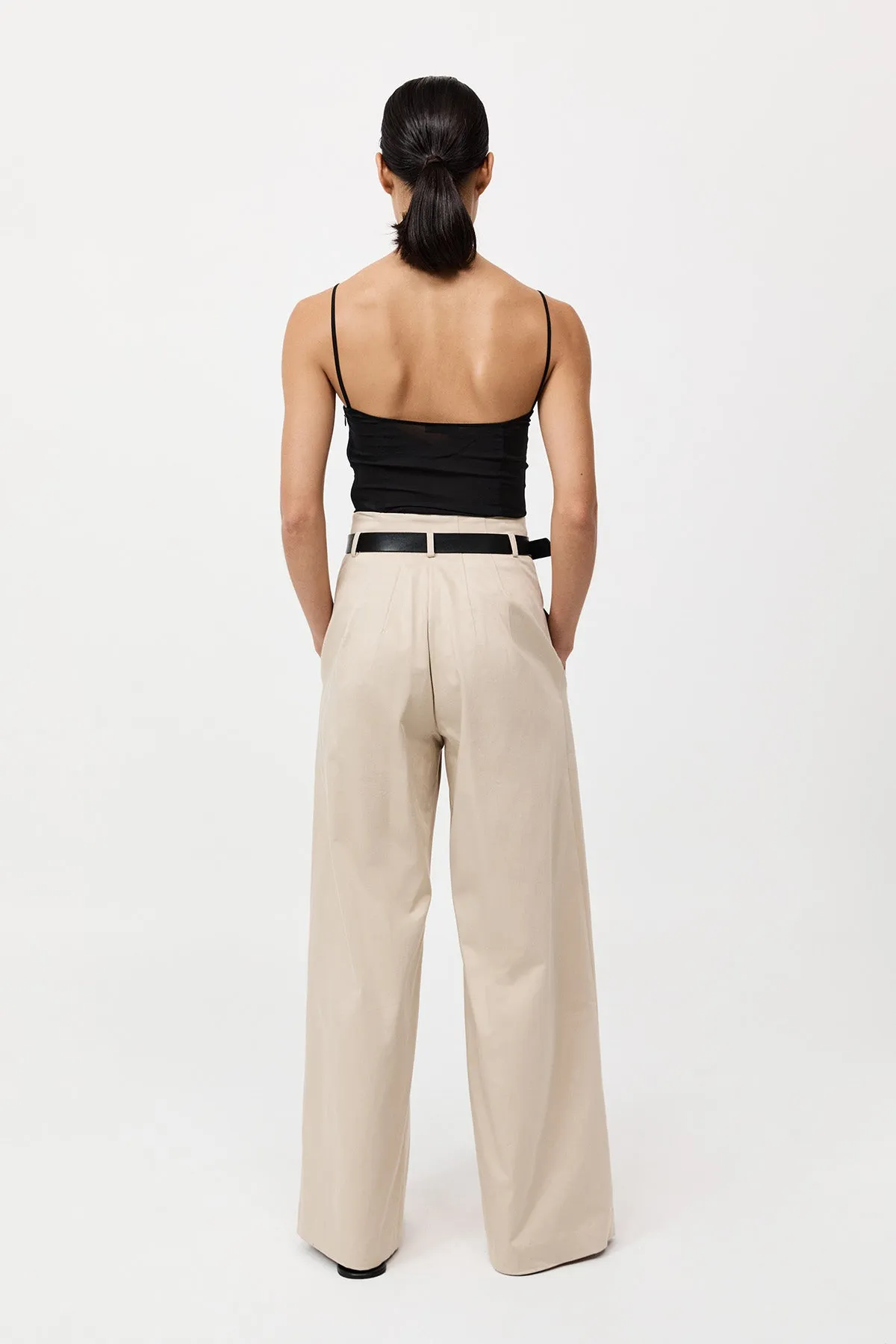 Cotton Paperbag Waist Trousers - Champagne