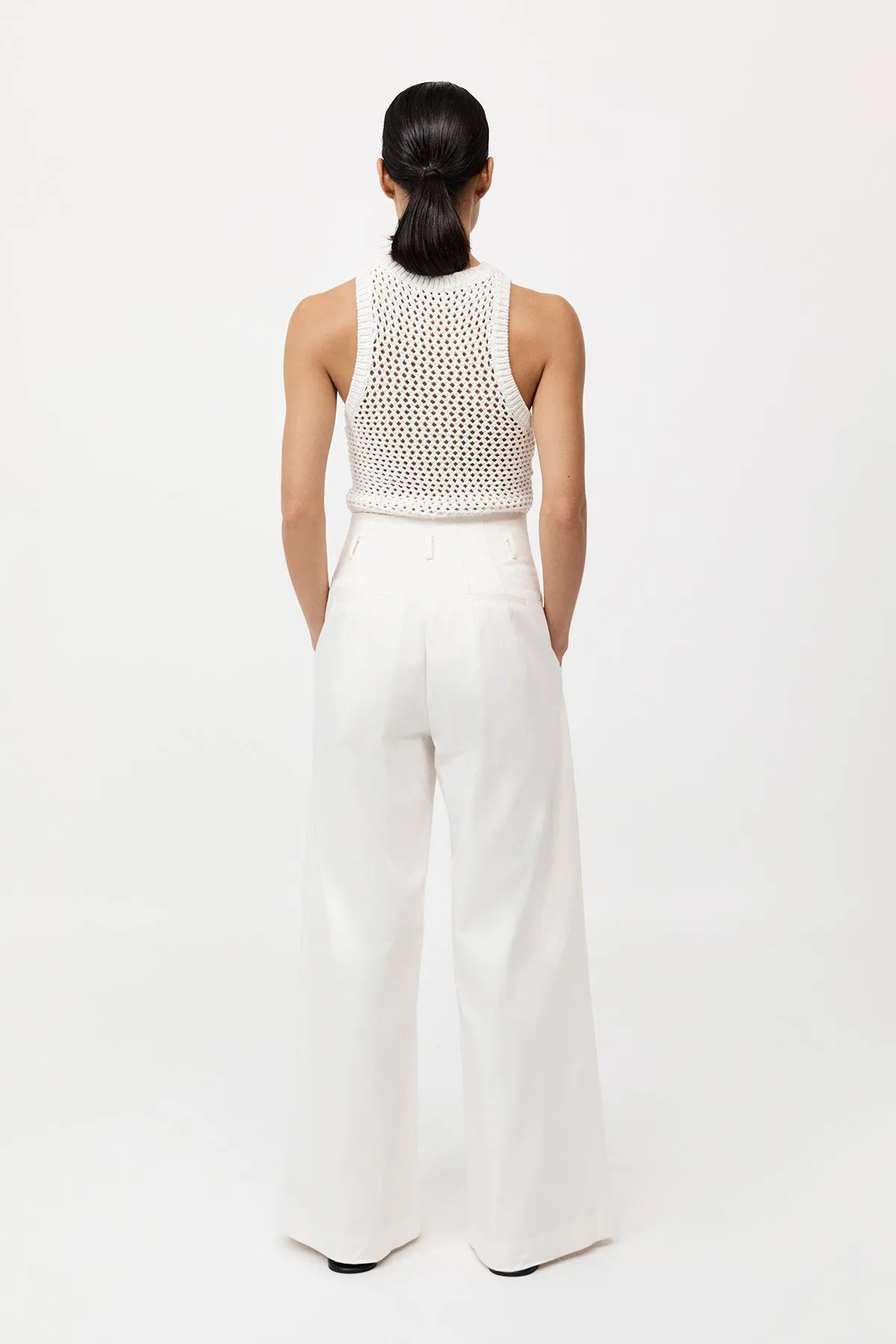 Cotton Paperbag Waist Trousers - Off White