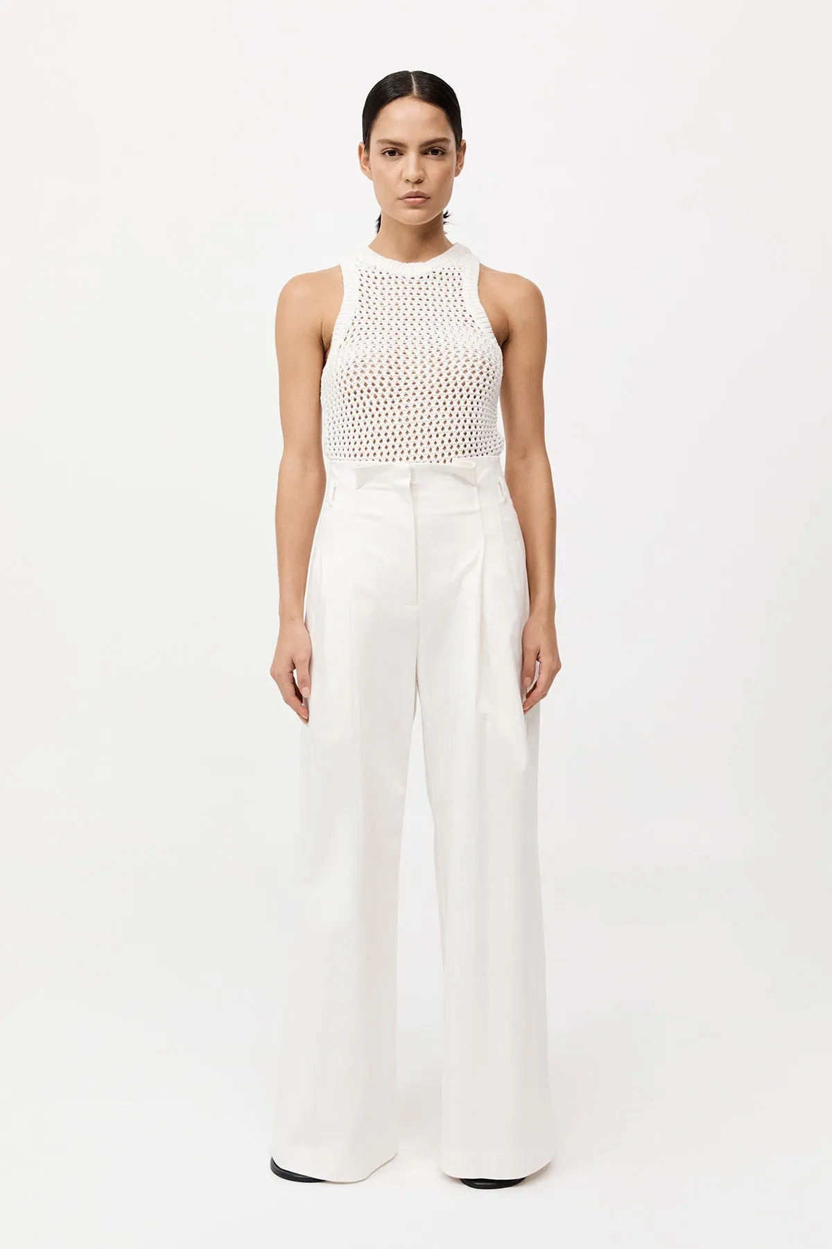 Cotton Paperbag Waist Trousers - Off White