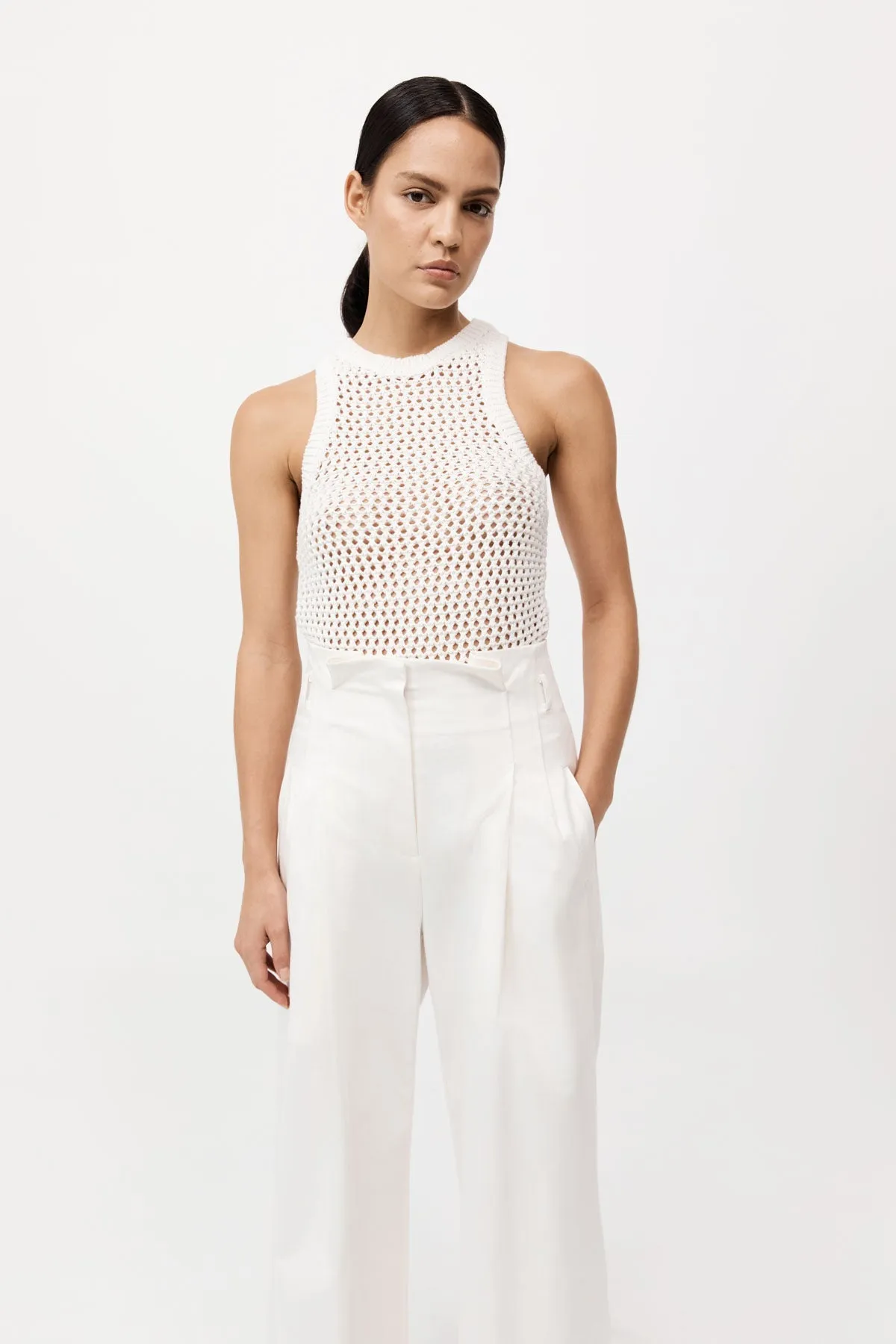 Cotton Paperbag Waist Trousers - Off White