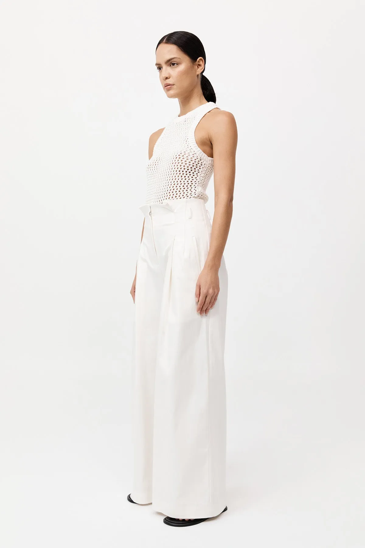 Cotton Paperbag Waist Trousers - Off White