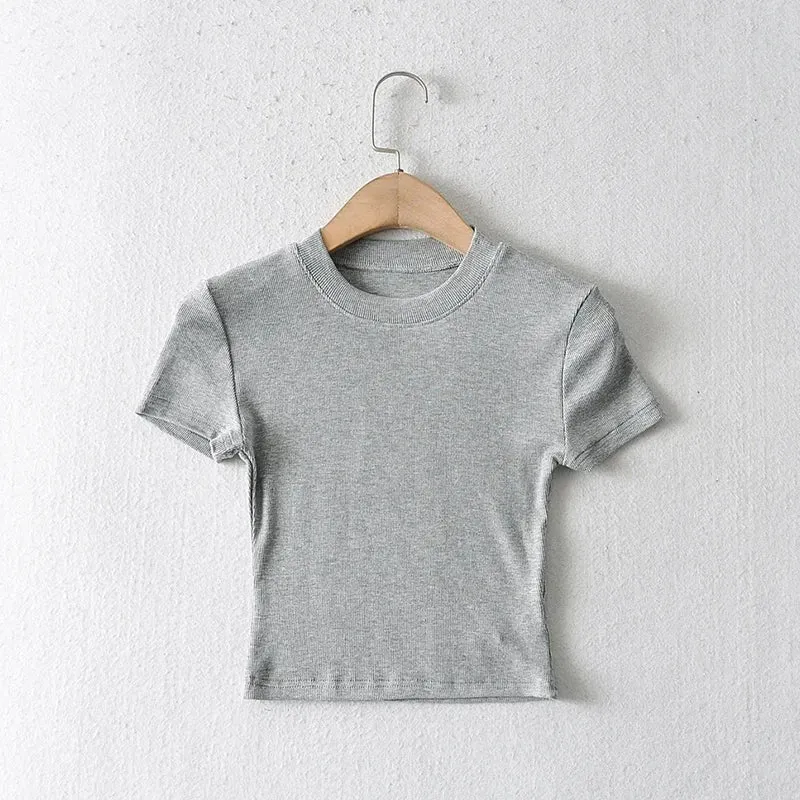 Crew Neck Ribbed Fitted Short Sleeve Tee