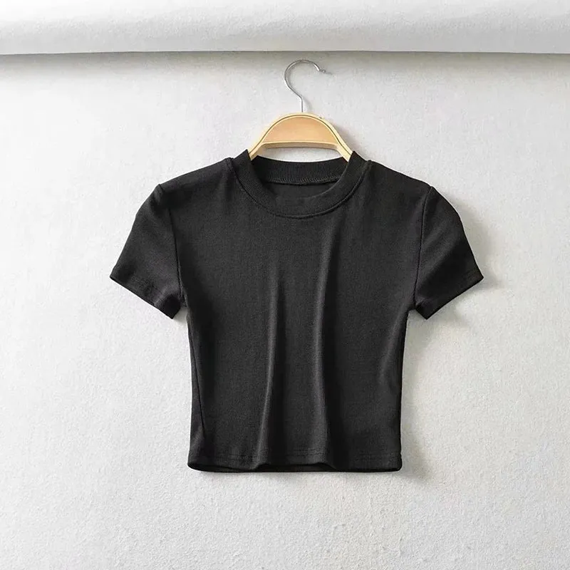 Crew Neck Ribbed Fitted Short Sleeve Tee